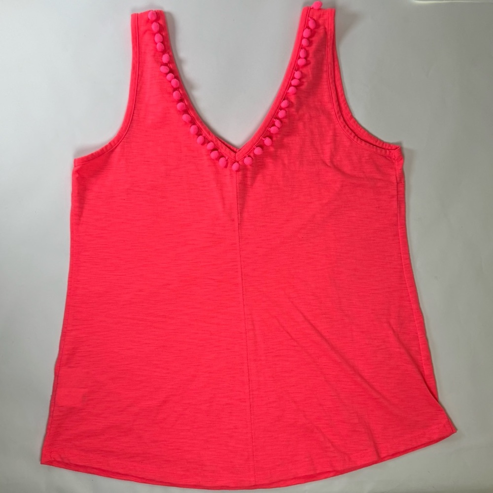 Lilly Pulitzer Neon Pink Sleeveless Pom Pom Tank - Medium - Picture 2 of 6